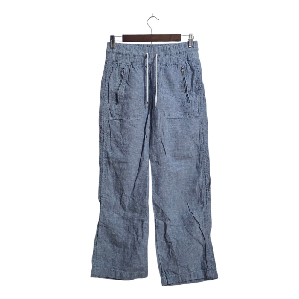 Athleta Cabo Linen Wide Leg Ankle Pants In Light Blue Sz 2P